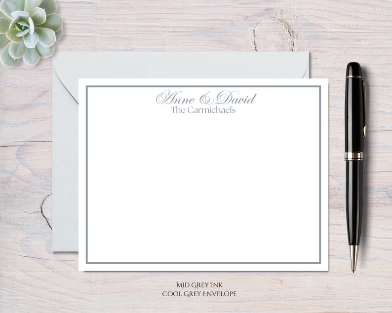 Personalized Notecard, Classic Style, Custom Stationery set with Names, Personal Stationery with Envelopes, 10 Flat Notecards with Envelopes