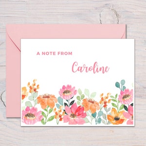 Personalized Flower Note Cards, Folded Note Cards with envelopes, Custom Stationery set, A Note From, Floral Notecard, Note card with Flower
