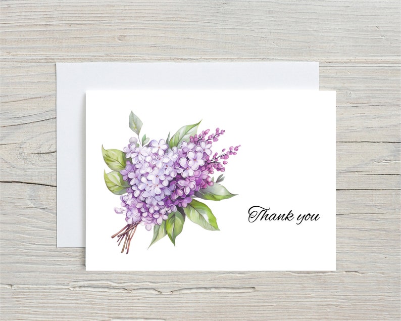 Lavender Floral Thank You Cards: Bridal Shower Stationery, Set of 10 - Etsy