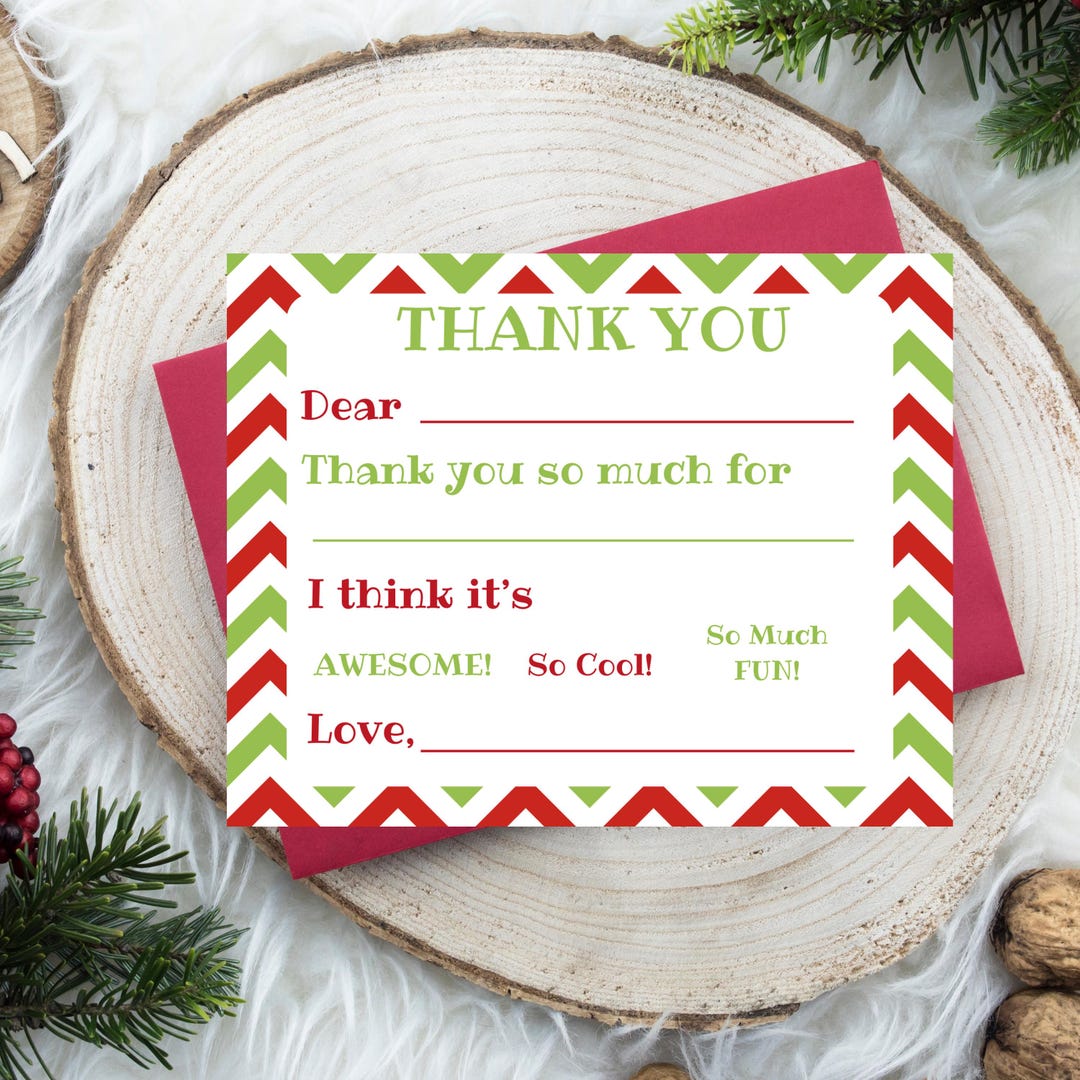 Kids Christmas Thank You Cards | Fill in the Blank Thank You Card With ...