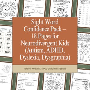 Páginas para colorear de palabras visuales: niños neurodivergentes, primeros lectores (imprimibles)