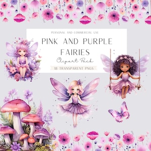 Clipart fée, art de conte de fées, Junk Journal fantaisiste, clipart aquarelle bébé fille, PNG Transparent, fée rose papillon, téléchargement immédiat