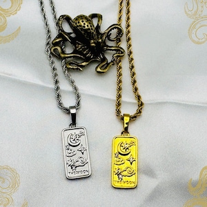 Collar de Tarot de la Luna * Diseño Vintage * Collar con colgante de carta del Tarot de la Luna en oro/plata Cadena de cuerda de lujo *