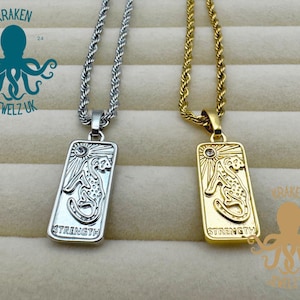 Collier tarot force * design vintage * or / argent collier pendentif carte tarot force chaîne de corde de luxe *