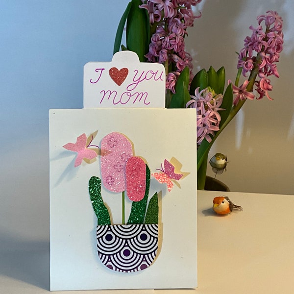 Mother’s Day Handmade Greeting Card, Pop-up Greeting Card, Slider Card, Pull Out Card, Floral Greeting Card, Mother’s Day Gift