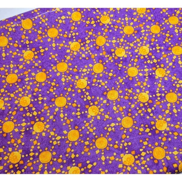 Golden Yellow Sun Moon Stars on Purple Celestial Cotton Fabric 1 Yard