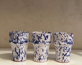 Tasses marocaine en Céramique fait a la main,poterie marocaine, tasse blanc avec motif points bleu artisanat du maroc,cadeau pour elle/lui