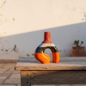 Handmade Moroccan Clay Vase | Orange vase | Small Ceramic Vase | Boho Decor | handmade pottery, minimalist vase, decorative vase