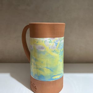 handmade ceramic carafe, Moroccan craft baked clay carafe, water carafe or chic design decor, green carafe, Moroccan tableware