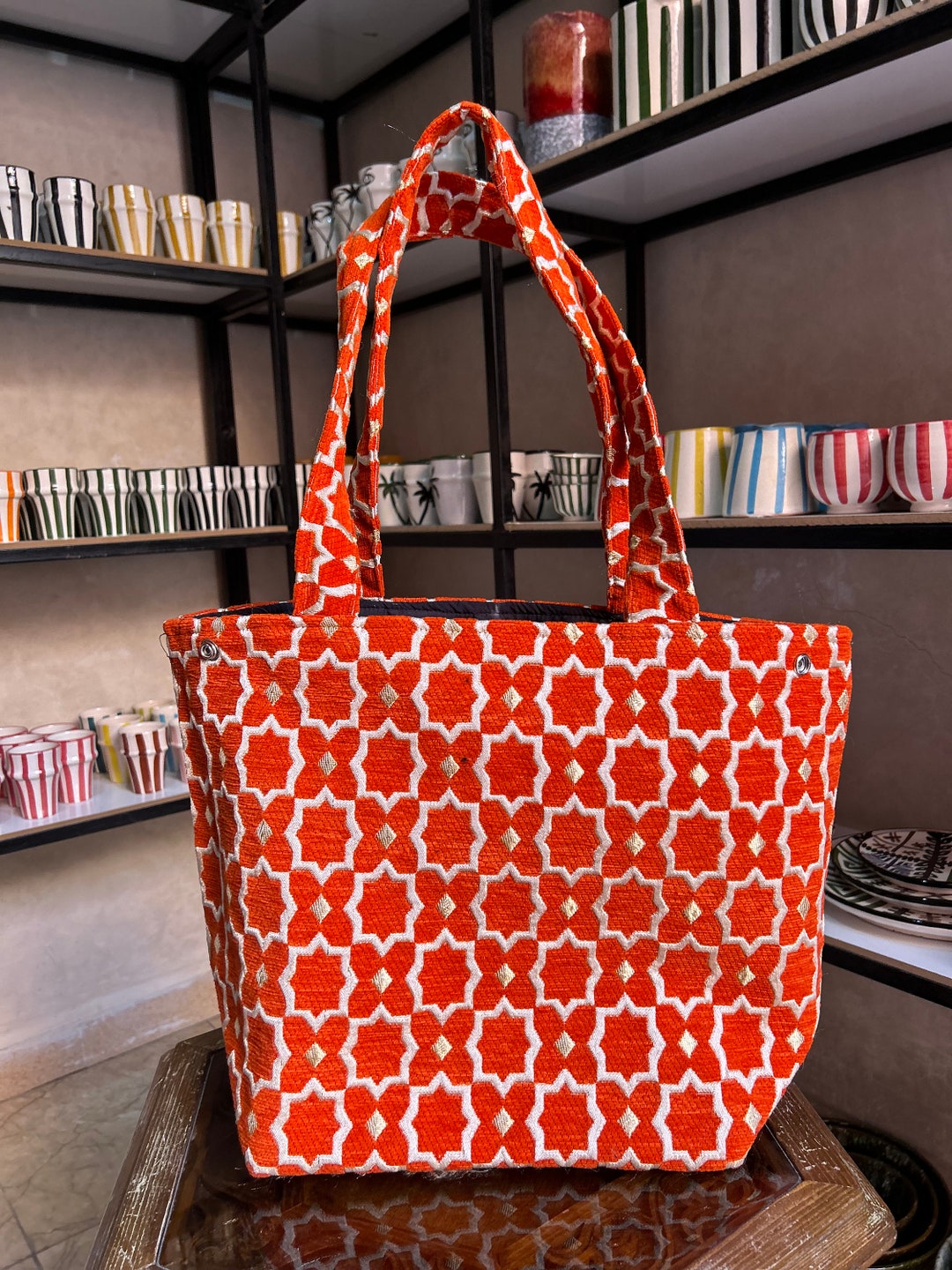 Sac Marocain en Tissu Brocart, Sac artisanale fait main en Brocart