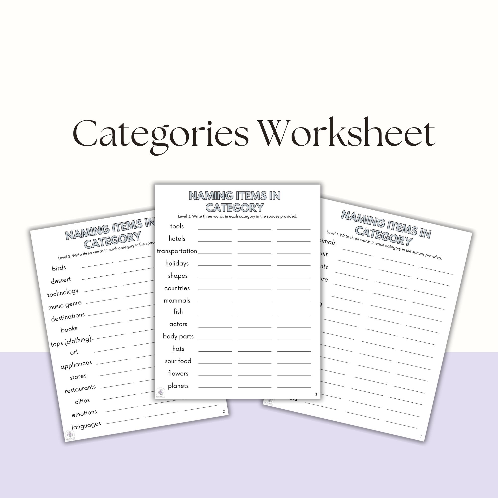 Aphasia Speech Therapy Worksheets: Naming Categories (PDF) - Etsy
