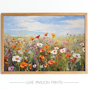 Field of Flowers Print | Vintage Landscape Print | Digital Printable Art | Serene Wildflower Oil Painting | High Quality Wall Art