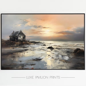 Shack on the Beach Print | Coastal Vintage Landscape | Digital Printable Art | Calm Coastal Vintage Oil Painting | High Quality Wall Art