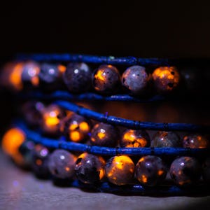 Yooperlite UV Reactive Adjustable Wrap Bracelet, handmade by NorthPeak Beadwork