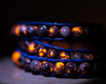 Yooperlite UV Reactive Adjustable Wrap Bracelet, handmade by NorthPeak Beadwork