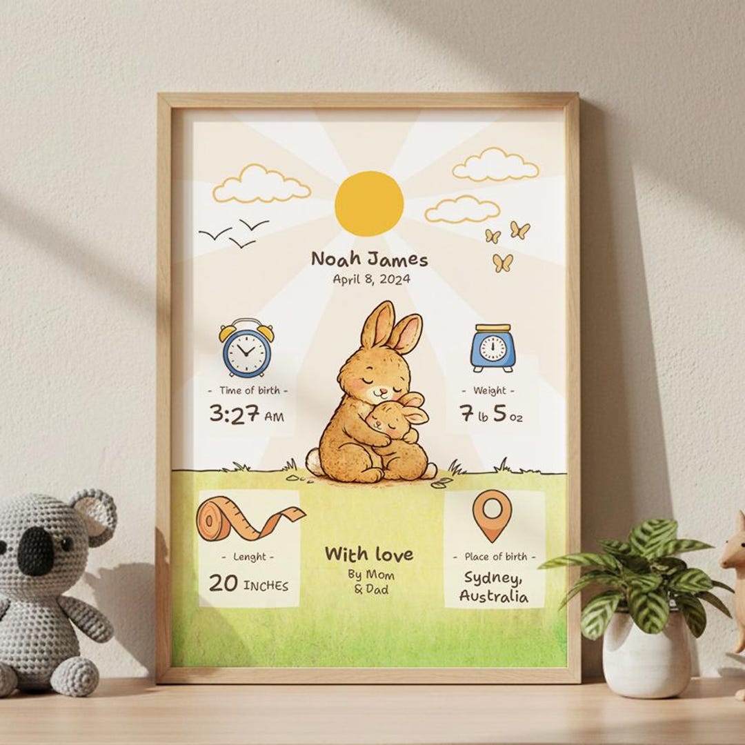Personalized Bunny Birth Stats Sign Printable, Baby Name & Newborn ...