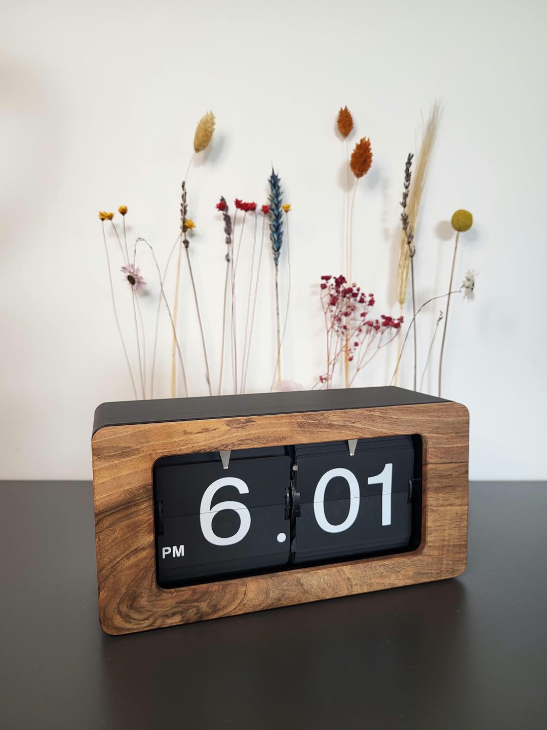 Flip Clock With Interchangeable Wooden Front | Split Flap | Flip