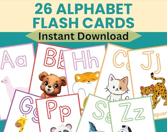 Alphabet flash cards for homeschool curriculum educational cards animal themed traceable letters for preschool children instant download