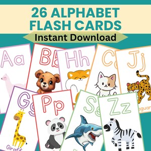 Alfabet flitskaarten voor homeschool curriculum educatieve kaarten traceerbare letters met dierenthema voor kleuters direct downloaden