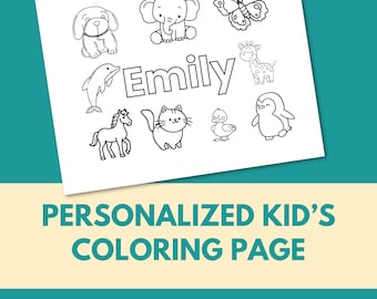 Personalized animal themed coloring page for children printable custom coloring sheet for preschool cute animal graphics homeschool activity