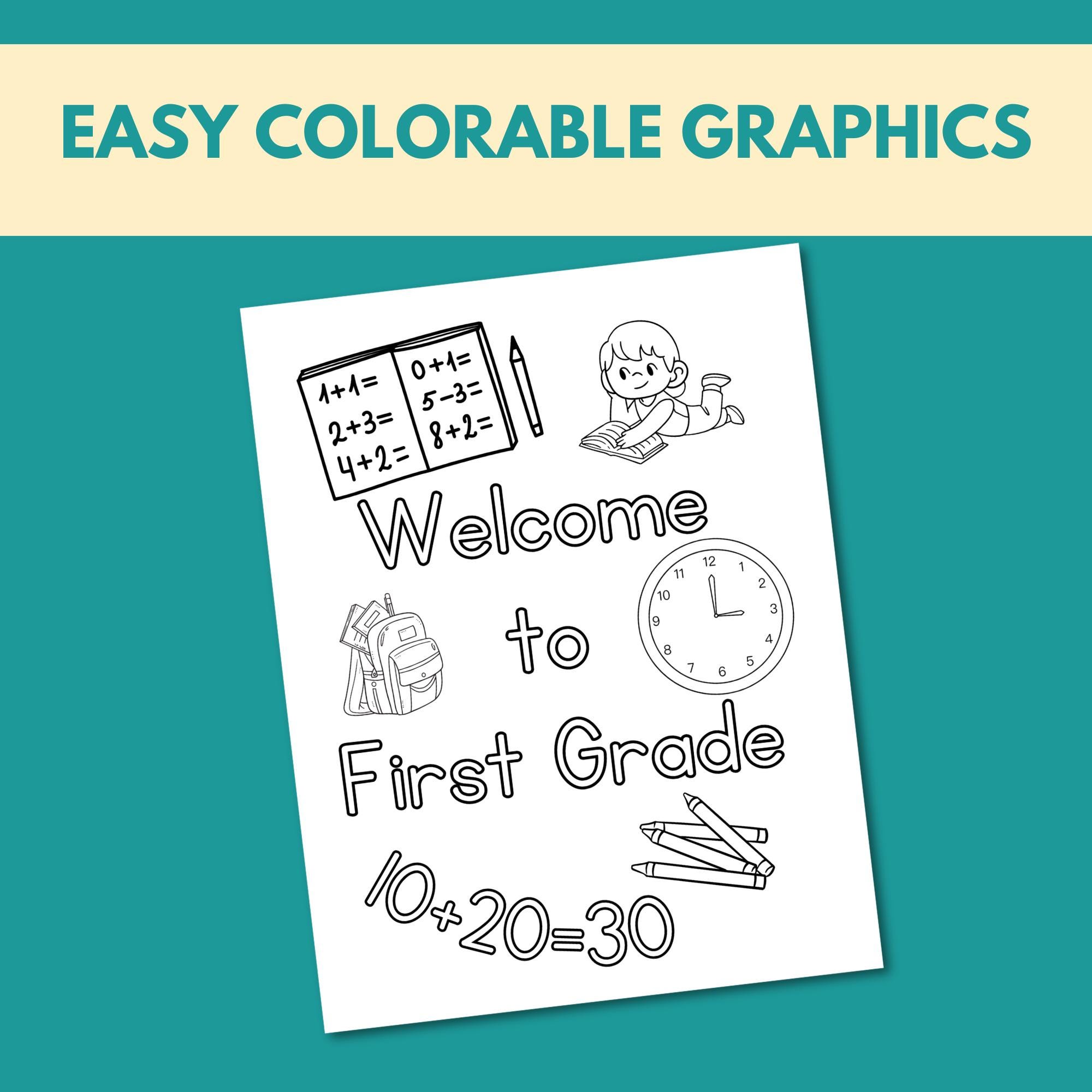 1st Grade Coloring Page for Student Back to School Activity Instant ...