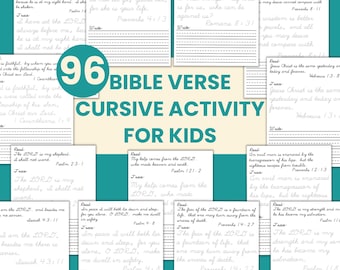 Bible Verse Cursive Writing Activity for Kids Homeschool Worksheet for Scripture Memory Tracing Travel Activity Handwriting Practice Sheets