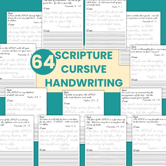 Scripture cursive handwriting practice printable worksheet for homeschool learn cursive with bible verses instant download scripture memory