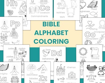Bible alphabet coloring for Christian homeschool printable coloring activity preschool bible themed coloring instant download ABC activity