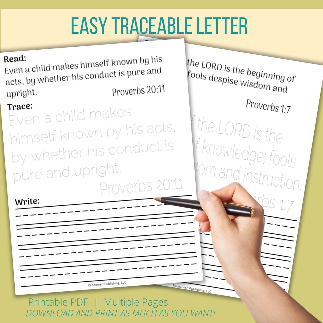 Letter Tracing Practice Worksheets for Student Handwriting Memory Verse ...