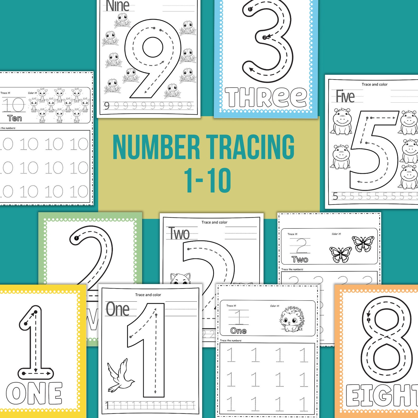 Number Tracing Worksheets for Preschool Handwriting Practice Printable ...