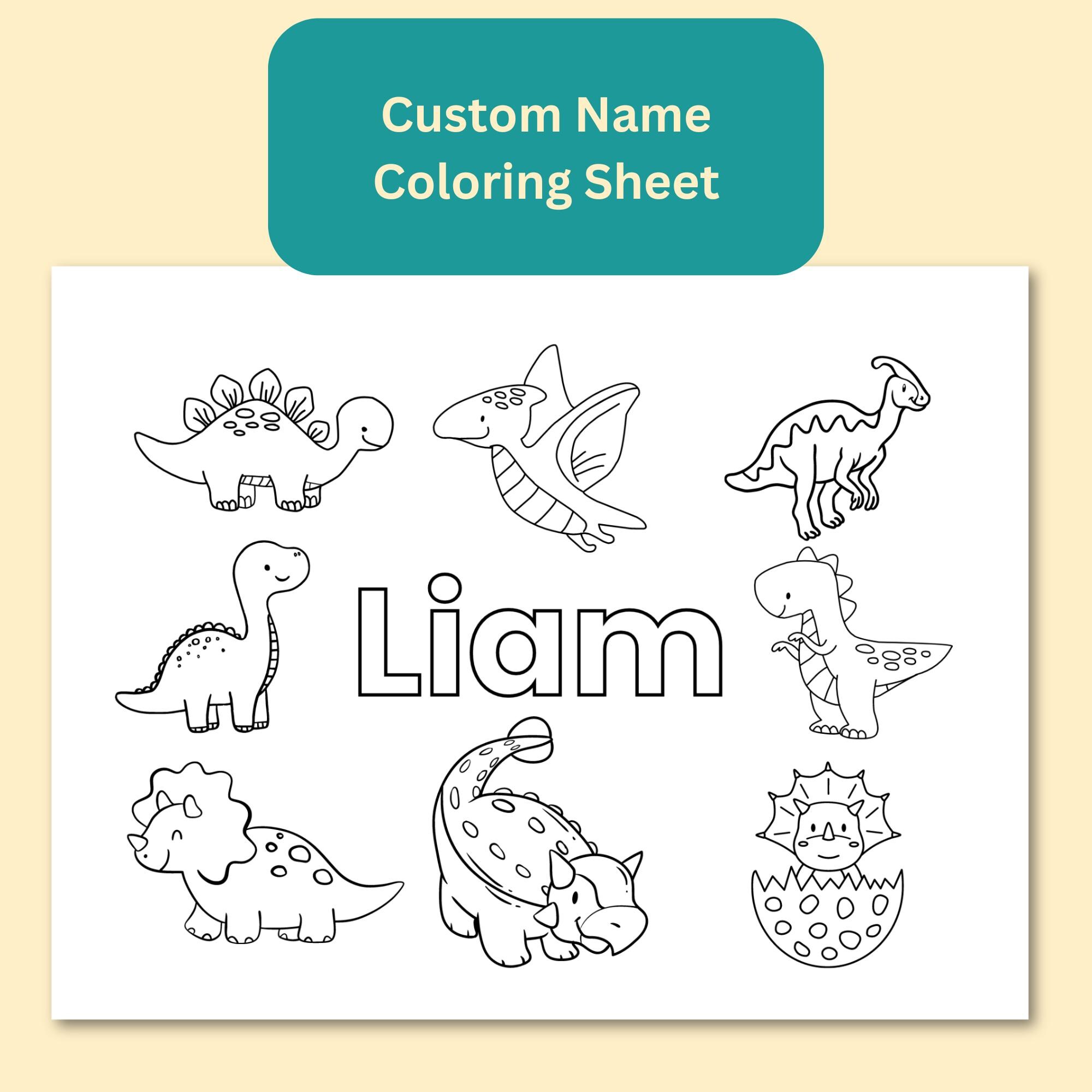Custom Dinosaur Coloring Page Printable Personalized Coloring Sheet for