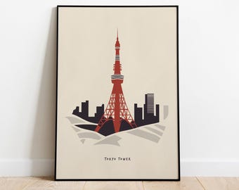 Modern Japan Poster – Minimalistiskt tryck med Tokyo Tower för ditt hem