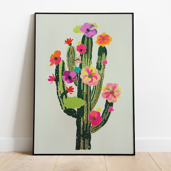 Spring Blooming Cactus Printable Wall Art - Instant Botanical Wall Decor Download