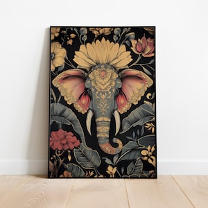 Elephant Floral Art Print – Vintage Indian Design | Instant Download