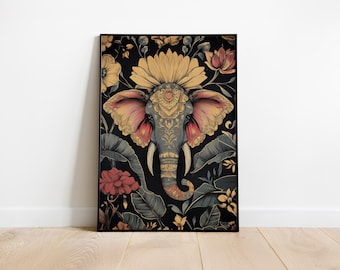 Elephant Floral Art Print – Vintage Indian Design | Instant Download