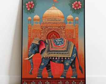 Indian Elephant Art Print: Traditional Boho Home Decor