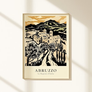 Italy Travel Poster, Vintage Abruzzo Print, Retro Italian Wall Art for Home, Great Travel Gift Idea