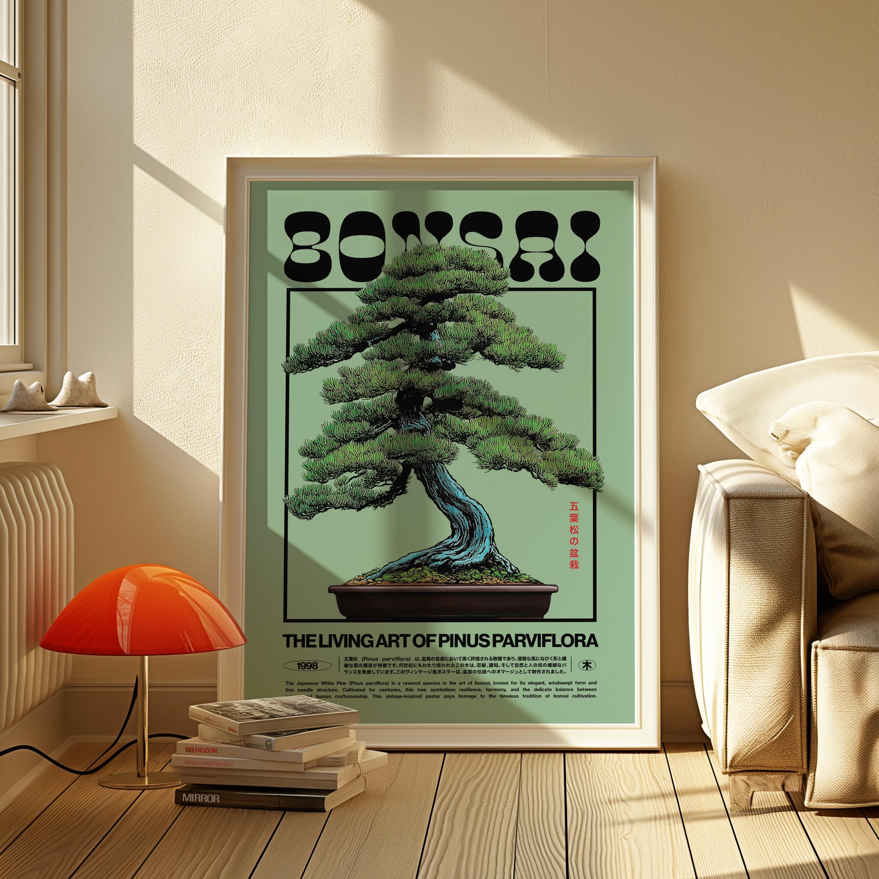 Bonsai Art Print: Retro Japanese White Pine Botanical Poster - Etsy