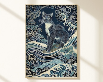 SURFS UP SAMURAI - Great Wave Big Surf Art Print 11x17 by Rob
