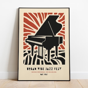Urban Vibe Jazz Fest Kunstdruck, Vintage Musik Poster, Klavier Kunst, Retro Jazz Festival Dekor, New Orleans Style Print