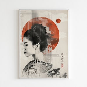 Modern Geisha Wall Art Print - Boho Japanese Decor - Instant Digital Download