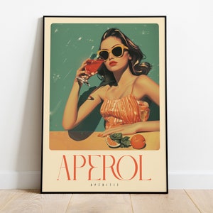 Aperol Spritz Retro Poster - Klassische Cocktail Kunst für die Hausbar - Küchen Wanddeko - Aperitivo Print