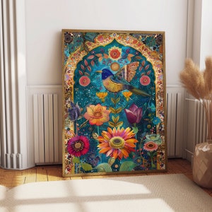 Indian Folk Art Floral Print, Traditional Indian Wall Art, Vintage Decor for Bedroom, Perfect Home Décor Gift