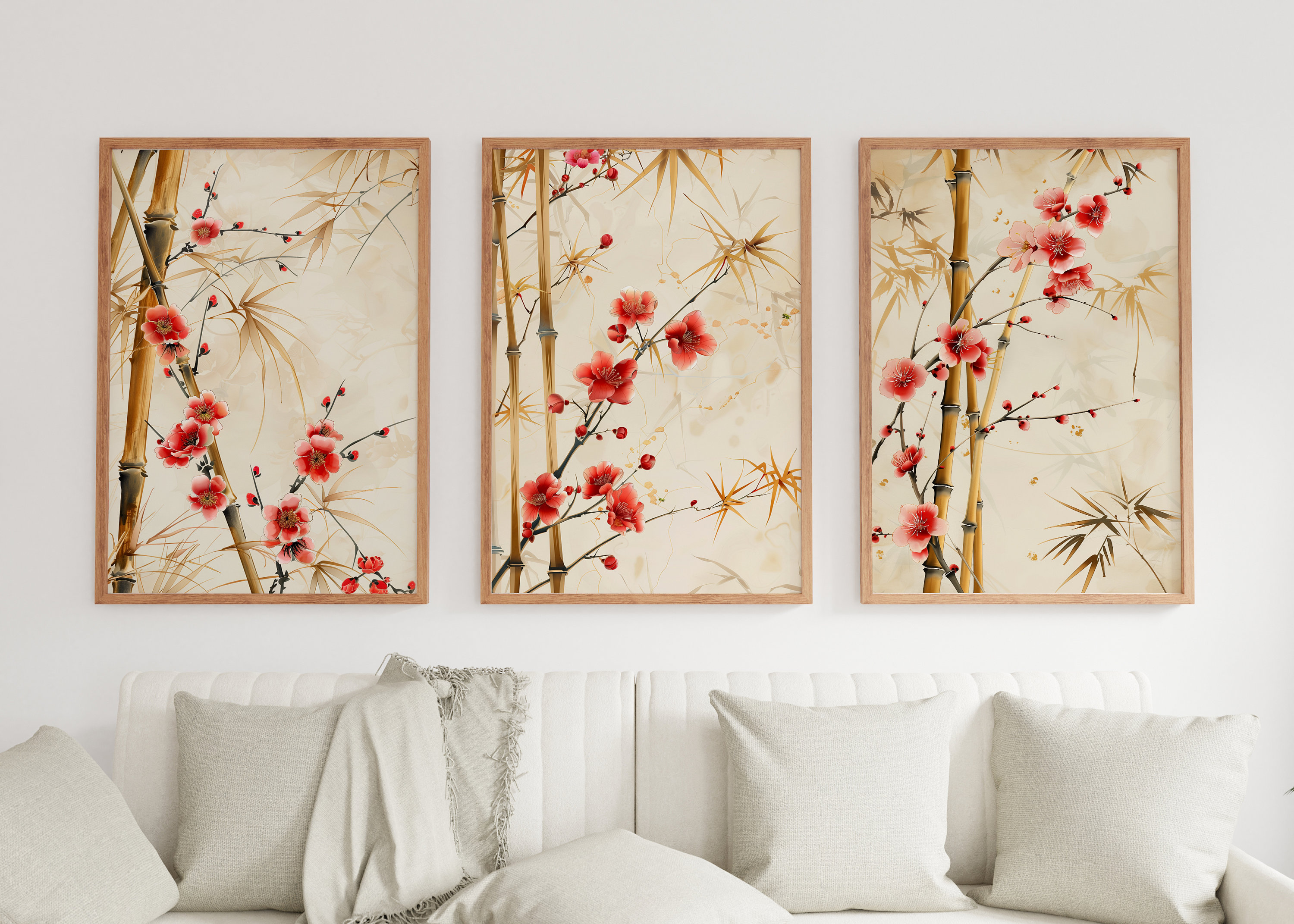 Picture Idea: Chinese Plum Blossom Bamboo Art Prints Set Of 3