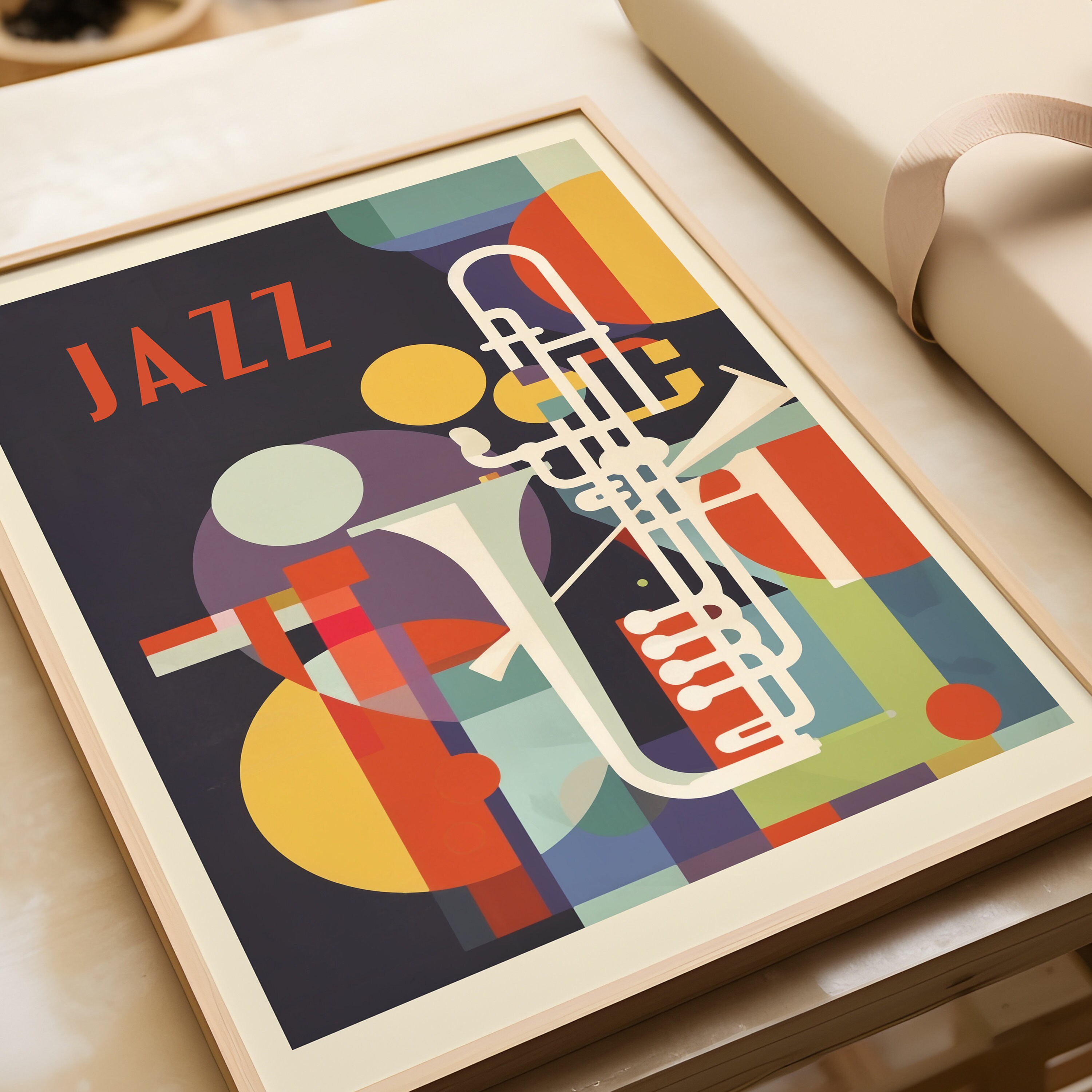 Retro Jazz Poster, Abstract Vintage Jazz Art, Colorful