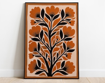 Retro Floral Art Print: Mid-Century Modern Botanical Wall Decor