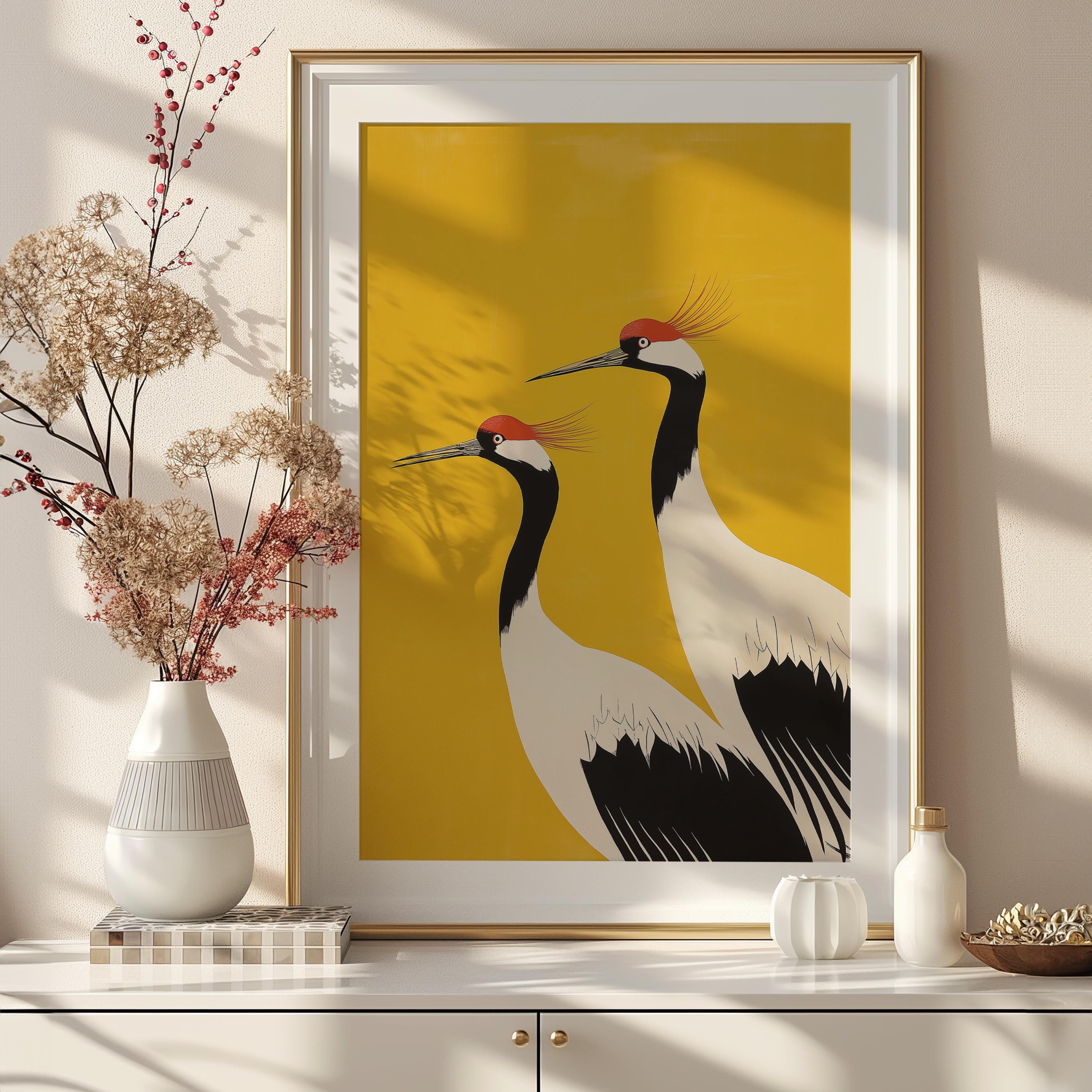 Japanese Red-crowned Cranes Art Print: Minimalist Asian Decor - Etsy