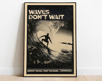 California Surfing Decor - Retro Surf Poster Print, Vintage-Style Wall Art