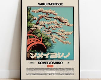 Sakura Brücke Kunstdruck Poster: Vintage Japanische Kirschblüte Ukiyo-e Poster