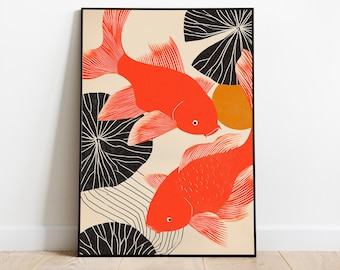 Japanese Goldfish Art Print: Modern Ukiyo-e Zen Decor